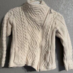 Aran Sweater Market Merino Wool Cable Knit Size XS Cream Made in Ireland